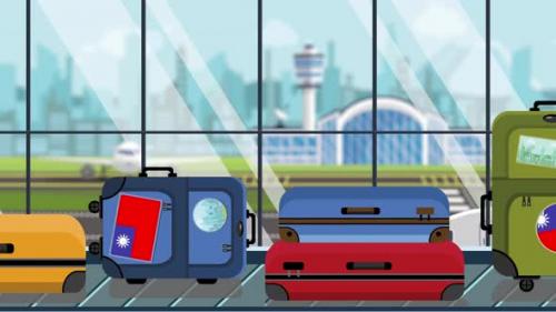 Videohive - Suitcases with Taiwanese Flag Stickers on Baggage Carousel - 33687188 - 33687188