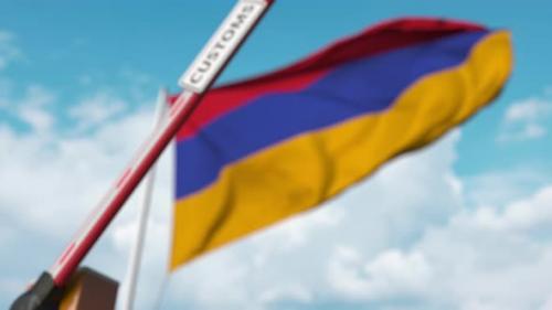 Videohive - Barrier Gate with CUSTOMS Sign Closed at Flag of Armenia - 33687213 - 33687213