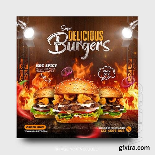 Delicious burger promotion food menu social media post template psd