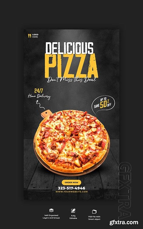 Food menu and delicious pizza instagram and facebook story template