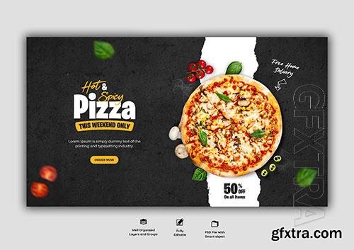 Food menu and delicious pizza web banner template Premium Psd