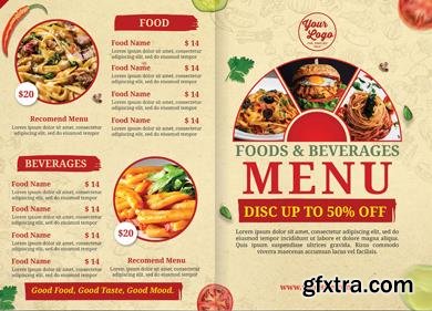 Bifold food menu cover design premium psd template