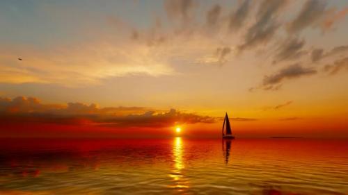 Videohive - Sunset Ocean and Sailboat Landscape - 33692614 - 33692614