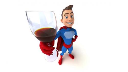 Videohive - Fun 3D cartoon superhero with a glass of wine - 33702312 - 33702312