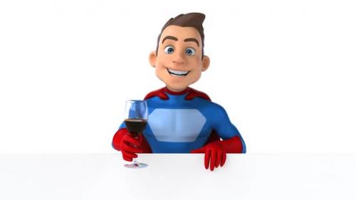 Videohive - Fun 3D cartoon superhero with a glass of wine - 33702313 - 33702313