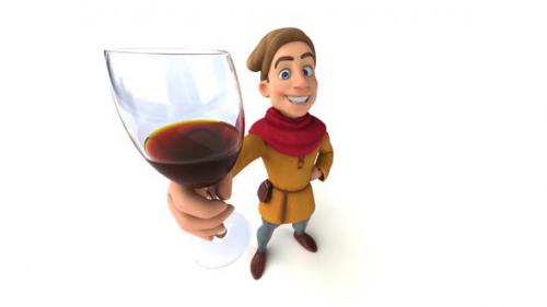 Videohive - Fun 3D cartoon medieval man with a glass of wine - 33702328 - 33702328
