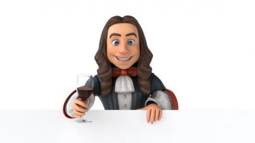 Videohive - Fun 3D cartoon baroque man with a glass of wine - 33702345 - 33702345
