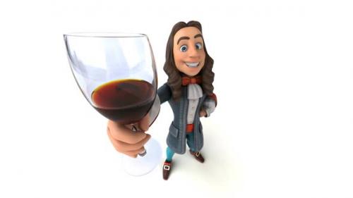 Videohive - Fun 3D cartoon baroque man with a glass of wine - 33702346 - 33702346