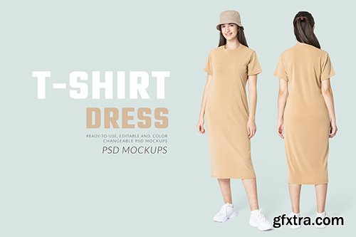 T-shirt dress mockup psd beige