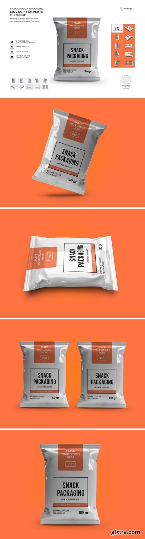 Snack Pouch Packaging Mockup Template Set