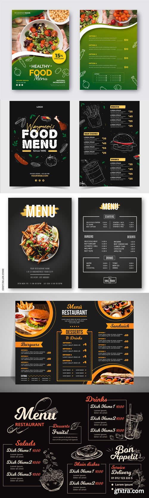 8 Modern Restaurant Menu Vector Templates