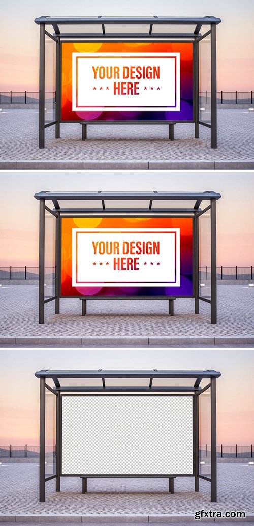 Advertising Bus Stop mockup on a sunset background