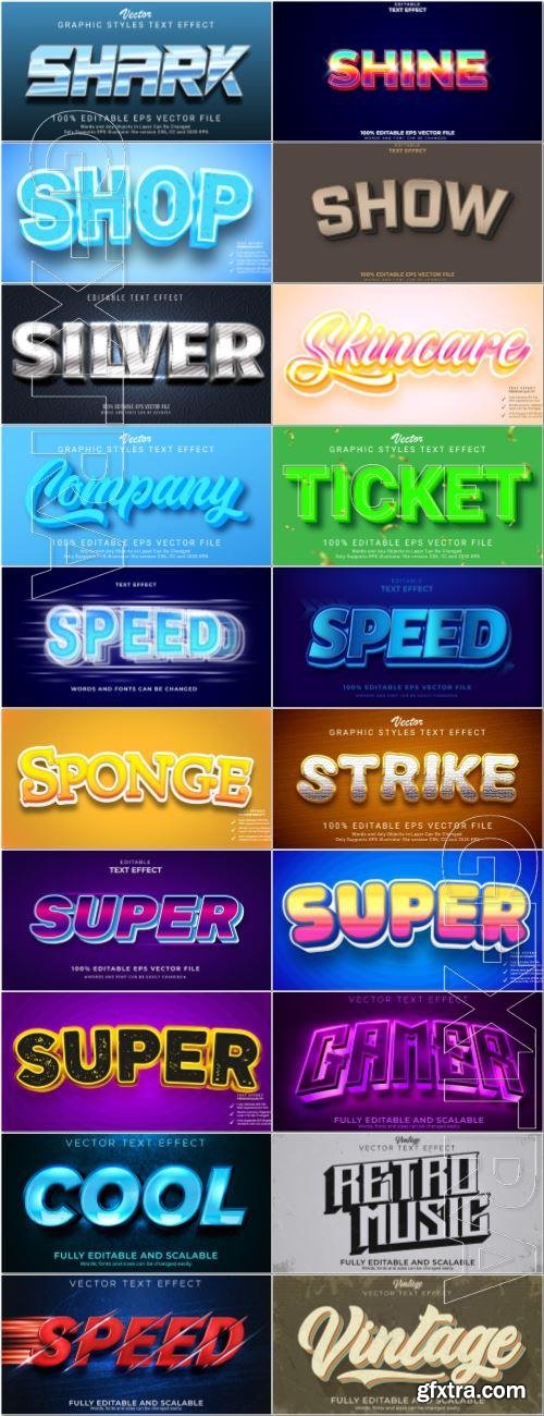 Set 3d editable text style effect vector vol 42