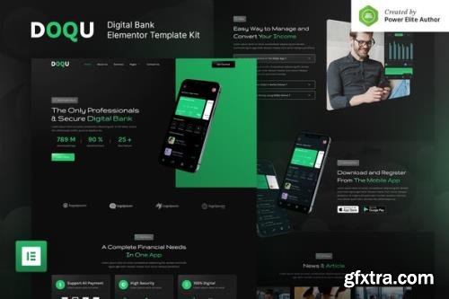 ThemeForest - DOQU v1.0.0 - Dark Digital Bank & E-Wallet Elementor Template Kit - 33766732