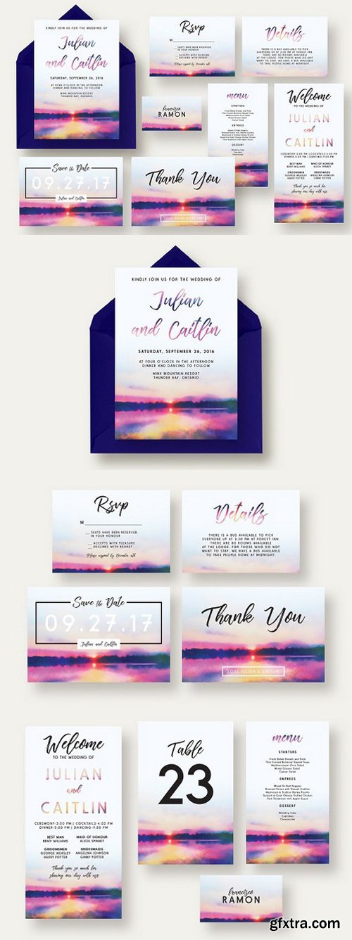 Sunset Lake Wedding Invitation Suite