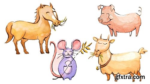 7 day Challange Watercolor Illustration Famous farm animals