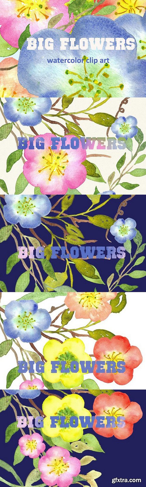 Big Flowers watercolor clip art