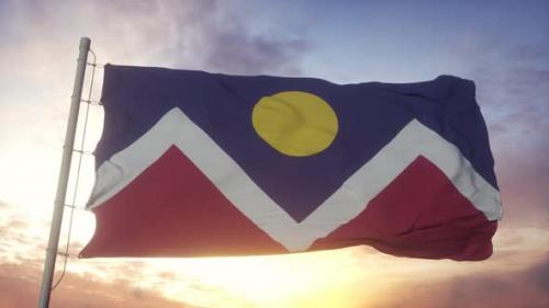 Videohive - Denver City of Colorado Flag Waving in the Wind Sky and Sun Background - 33785864 - 33785864