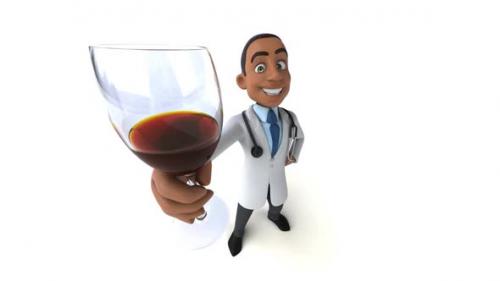 Videohive - Fun 3D cartoon doctor with a glass of wine - 33707608 - 33707608