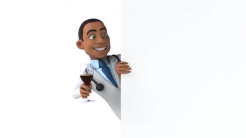 Videohive - Fun 3D cartoon doctor with a glass of wine - 33707610 - 33707610