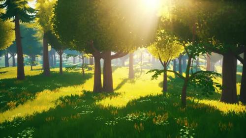 Videohive - Cartoon Green Forest Landscape with Trees and Flowers - 33711643 - 33711643