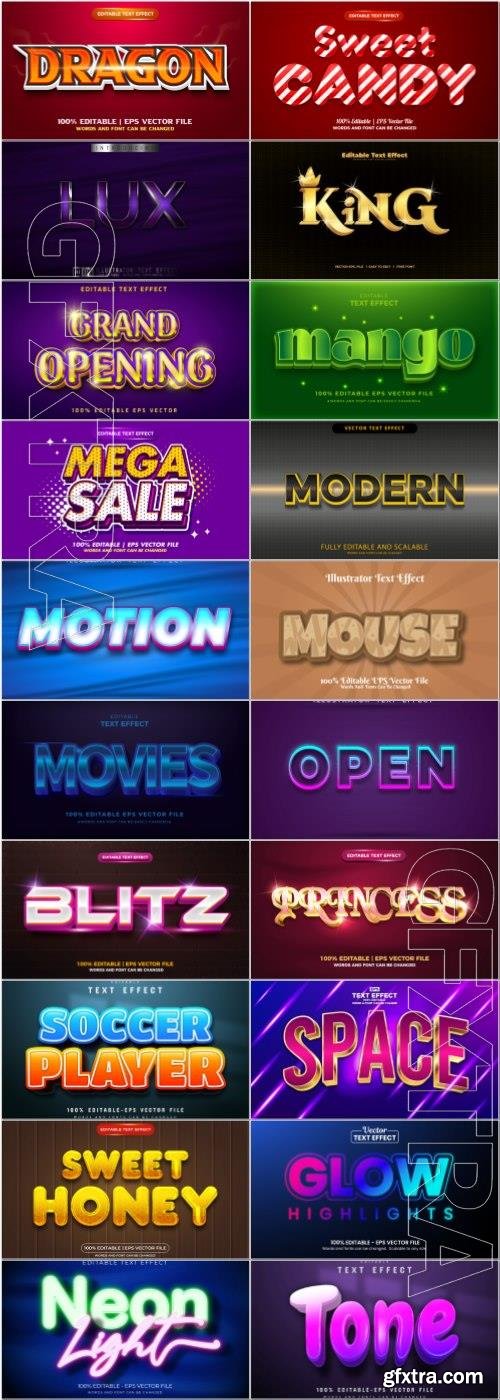 Set 3d editable text style effect vector vol 69