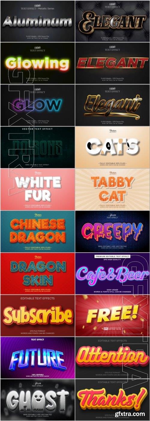 Set 3d editable text style effect vector vol 70