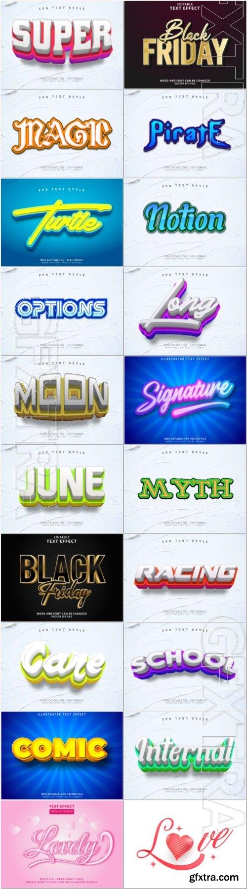 Set 3d editable text style effect vector vol 67