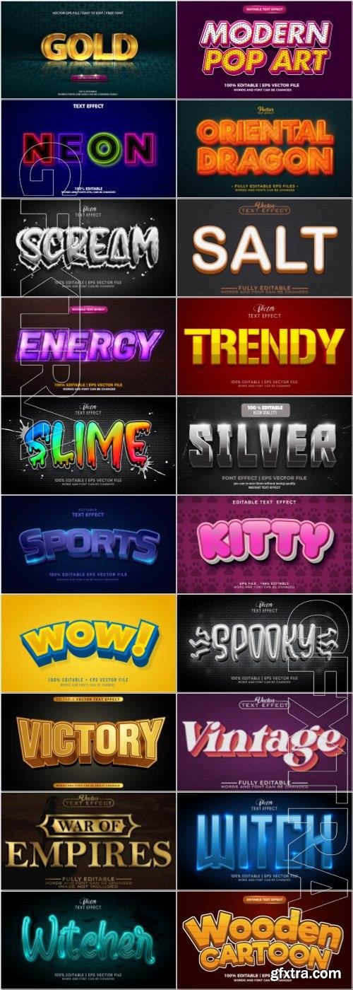 Set 3d editable text style effect vector vol 68