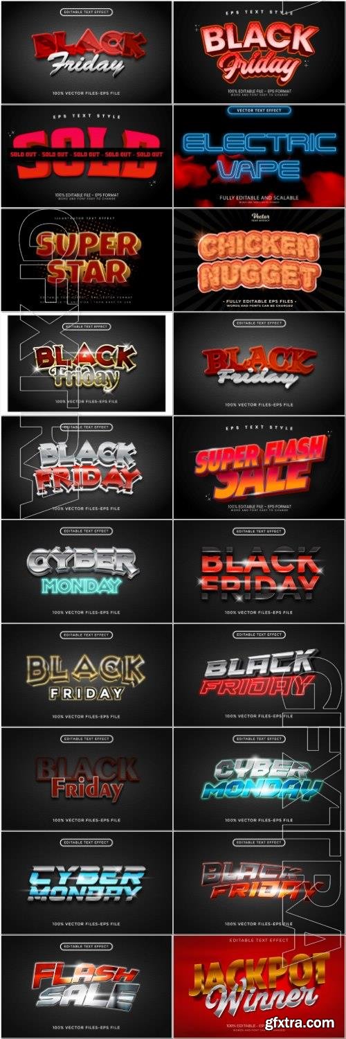 Set 3d editable text style effect vector vol 66