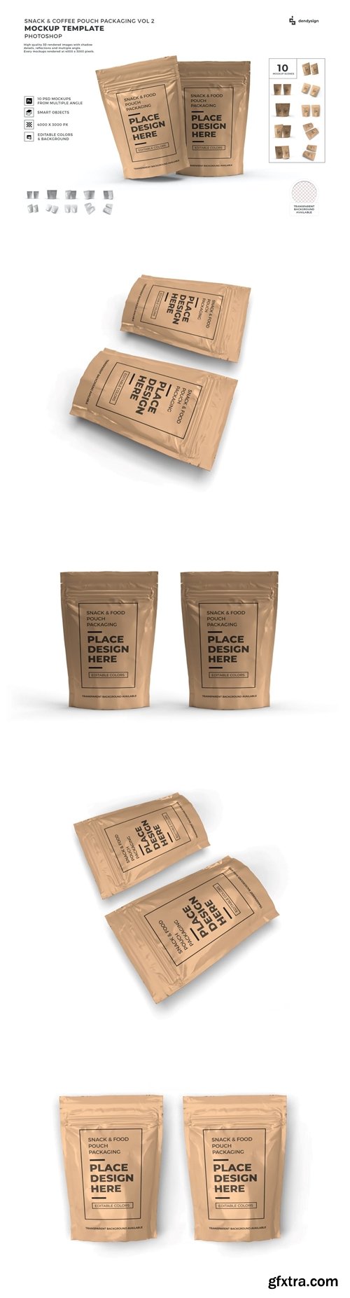 Food Pouch Packaging Mockup Template Set Vol 2