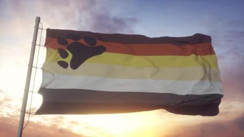 Videohive - Bear Brotherhood Pride Flag Waving in the Wind Sky and Sun Background - 33720448 - 33720448