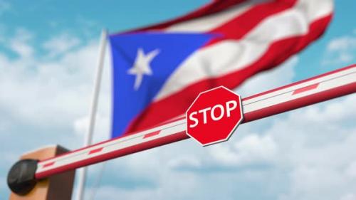 Videohive - Opening Boom Barrier with Stop Sign at the Puerto Rican Flag - 33721547 - 33721547