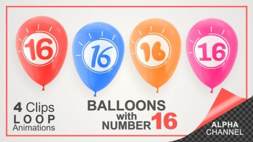 Videohive - Balloons With Number 16 / Happy Sixteen Years Old - 33727666 - 33727666