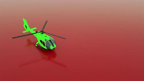 Videohive - 3D realistic animation helicopter stands on a red background and spinning blades looped animation - 33727701 - 33727701