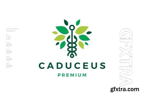 Caduceus Leaf Logo design template