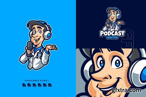 Podcast Medical Doctor Cartoon Mascot Logo