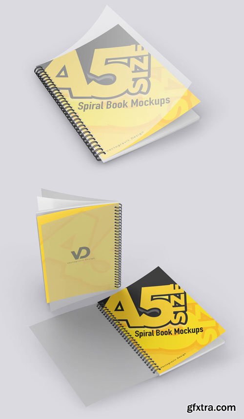 A5 Spiral Book with PVC Plastic Cover PSD Mockup Template