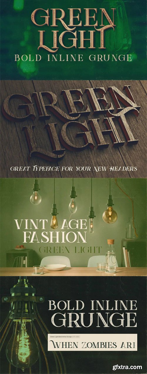 Green Light - Bold Inline Grunge Serif Font