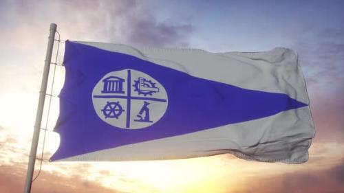 Videohive - Minneapolis City Flag United States Waving in the Wind Sky and Sun Background - 33809310 - 33809310