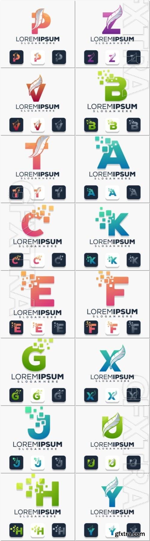 Colorful letter with digital logo template Premium Vector