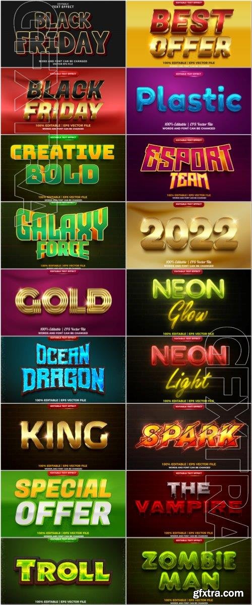 Set 3d editable text style effect vector vol 80