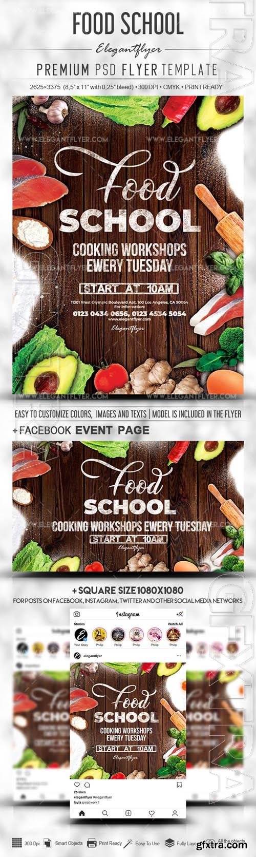 Food School PSD Flyer Template  Facebook Cover Instagram Post