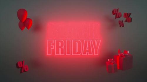 Videohive - 3d animation render. Glowing black friday banner with red neon letters. - 33848093 - 33848093