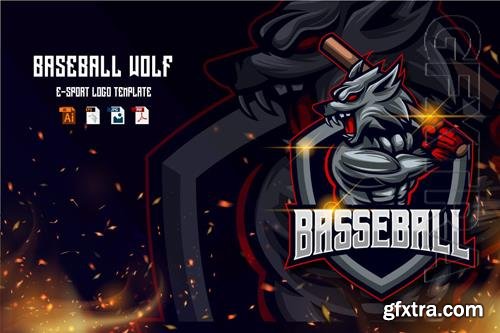 Baseball Wolf E-sport logo template