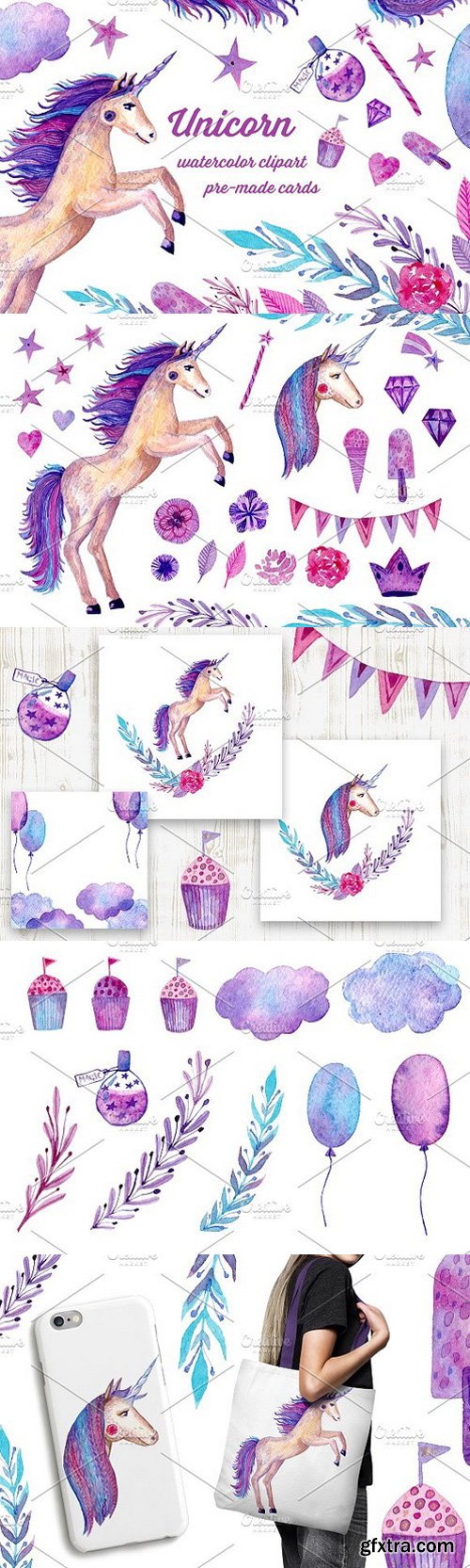 Watercolor Unicorn set