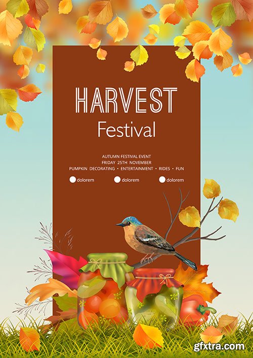 Autumn harvest festival flyer or poster vector template