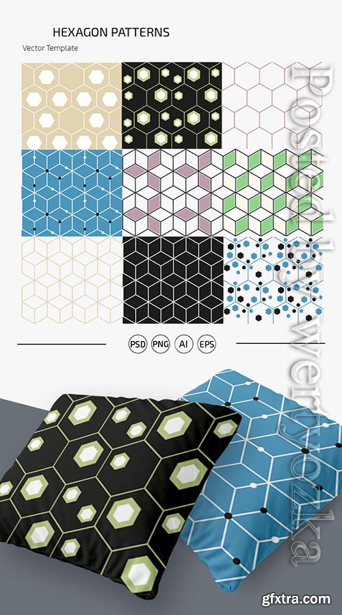 HEXAGON PATTERN SET TEMPLATE IN PSD + AI, EPS