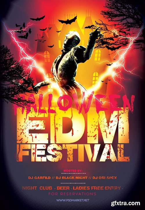 Halloween edm festival flyer psd