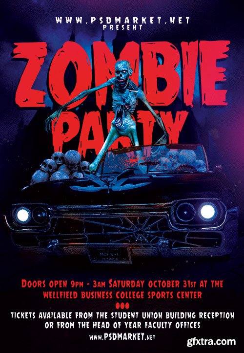 Zombie party flyer psd